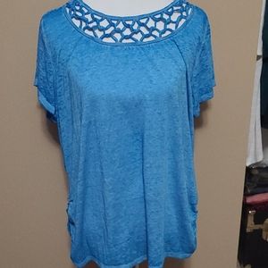 Cato blue accented Neck and sinch sided top